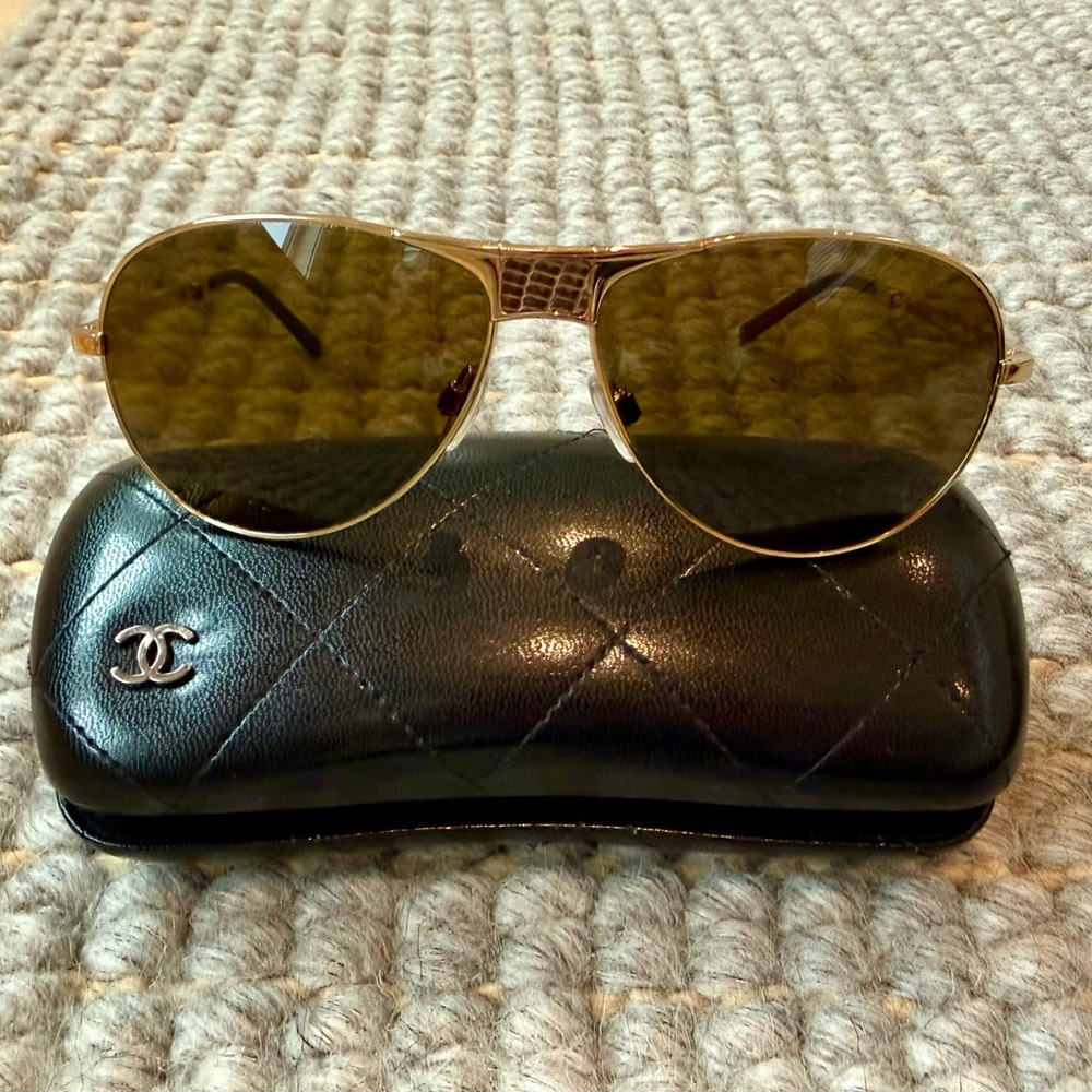 CHANEL Homme Gold Foldable Aviator Sunglasses
